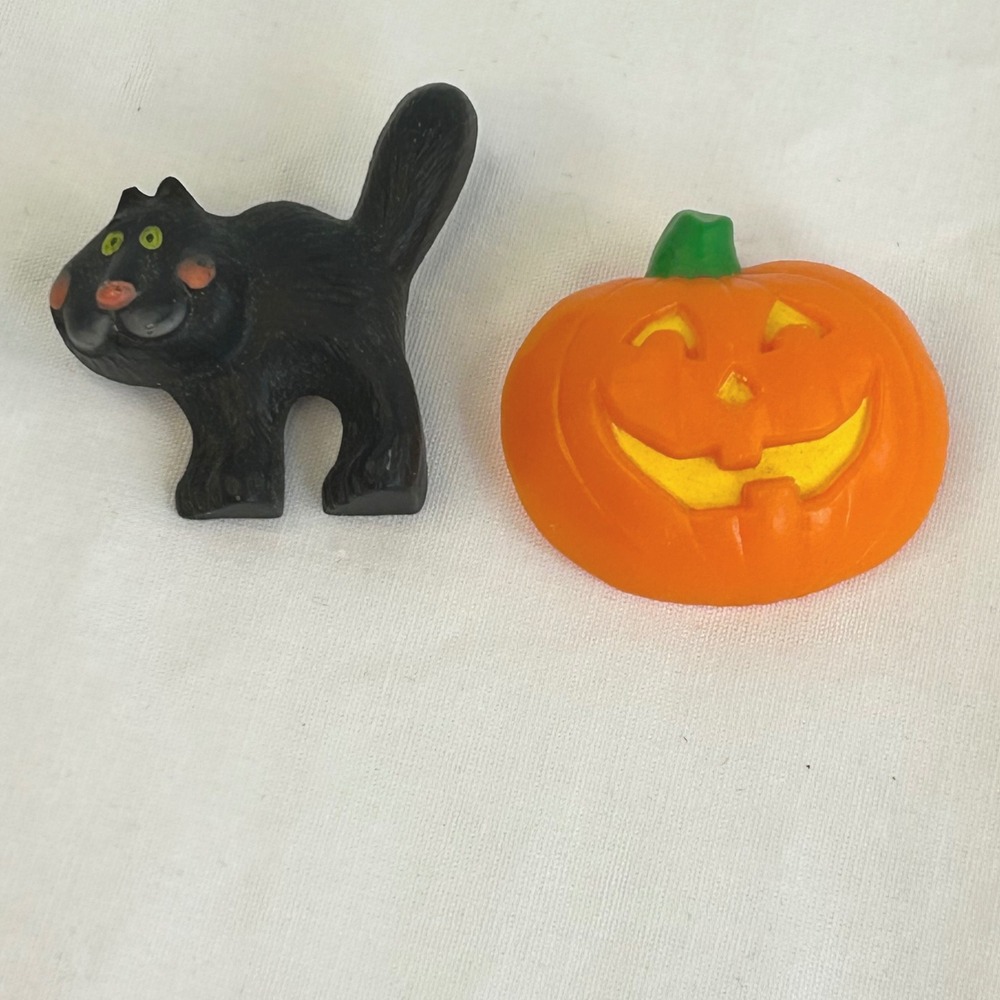 Vintage 1987 Hallmark Halloween Blk Cat Jack O Lantern Pin Set Retro Spooky Cute
